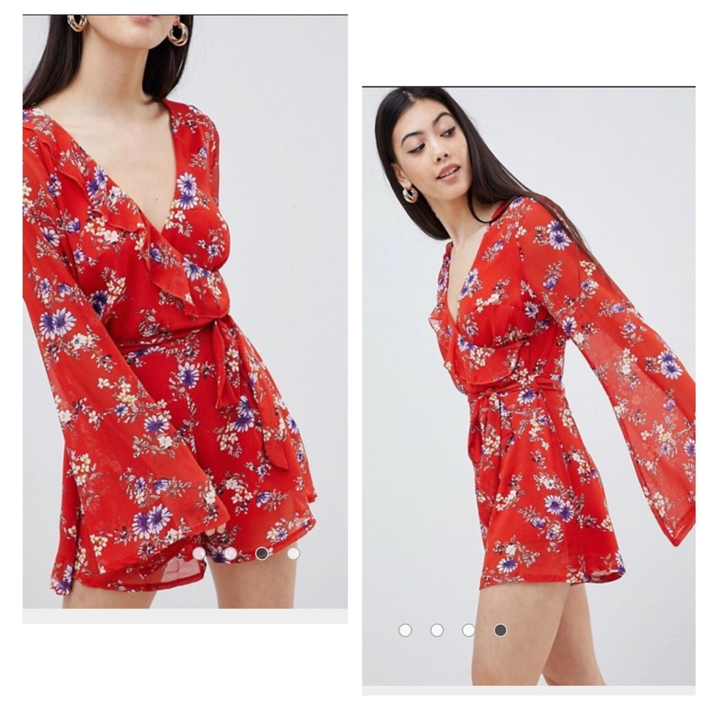 HP🌟 ASOS Floral Detail Frilled Bell Sleeve Romper - Picture 2 of 8